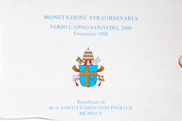 Vaticano 1995: dittico celebrativo 10.000 + 10.000 Lire in argento Fondo Specchio “Verso l’Anno Santo del 2000”. 