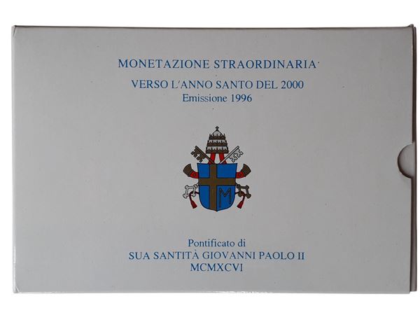 Vaticano 1996: dittico celebrativo 10.000 + 10.000 Lire in argento Fondo Specchio “Verso l’Anno Santo del 2000”. 