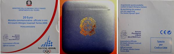 Italia 2005: 20 Euro ondo Specchio in oro (Au) - XX  Giochi Olimpici Invernali di Torino. - 1ª emissione. 