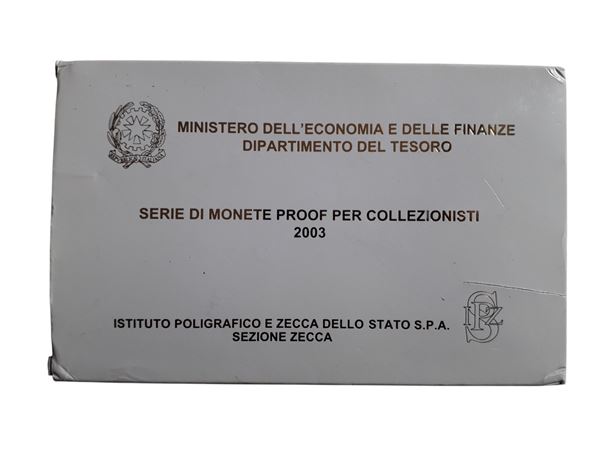 Italia 2003: divisionale Fondo Specchio ufficiale con una moneta d’argento. 