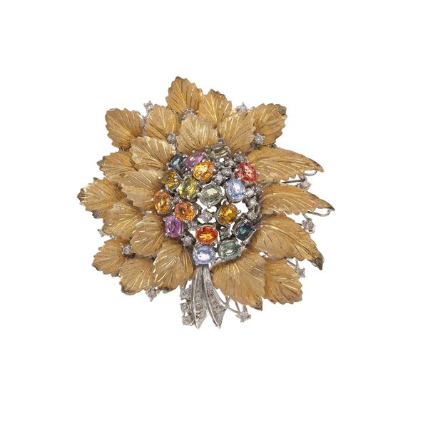 Gem-set, diamond and low-karat gold brooch