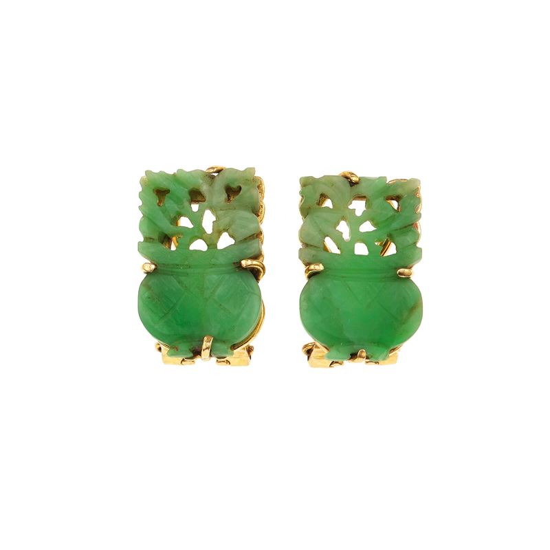 Pair of jade and gold earrings  - Auction Fine Jewellery - Cambi Casa d'Aste