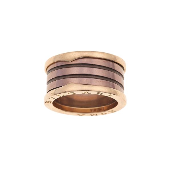 Rose gold and metal "B.zero1" Roma ring. Signed Bulgari and numbered EVEHR8. Fitted case