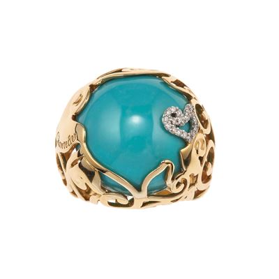 Chantecler. Anello con Pasta di Turchese e Piccoli Diamanti