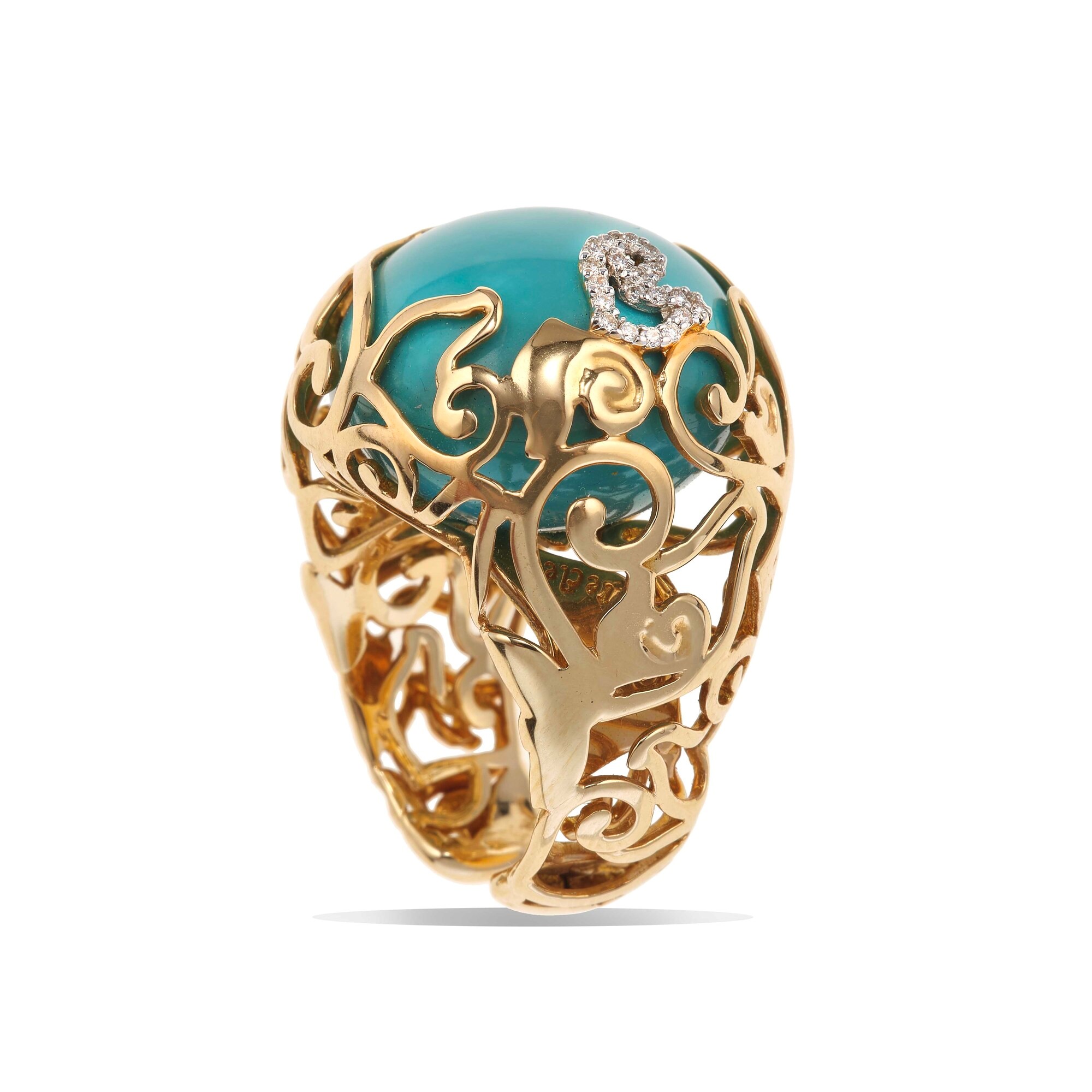 Chantecler. Anello con Pasta di Turchese e Piccoli Diamanti