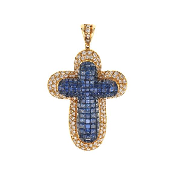 Sapphire, diamond and gold pendant
