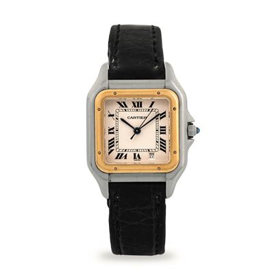 Panthère ref 1100, orologio in acciaio e oro con quadrante argenté e numeri romani, circa 1995