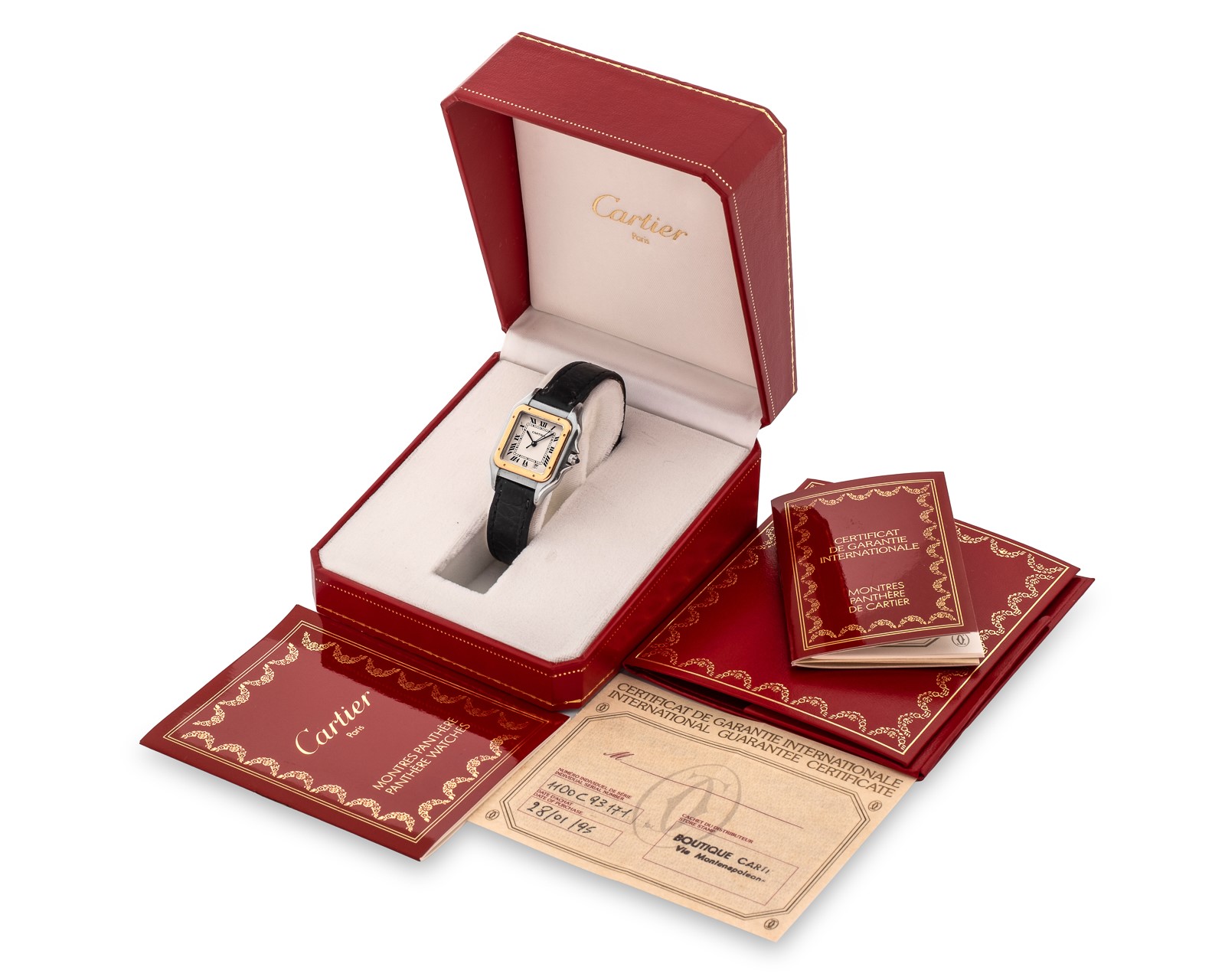 Cartier - Panthère ref 1100, orologio in acciaio e oro con quadrante argenté e numeri romani, cir...