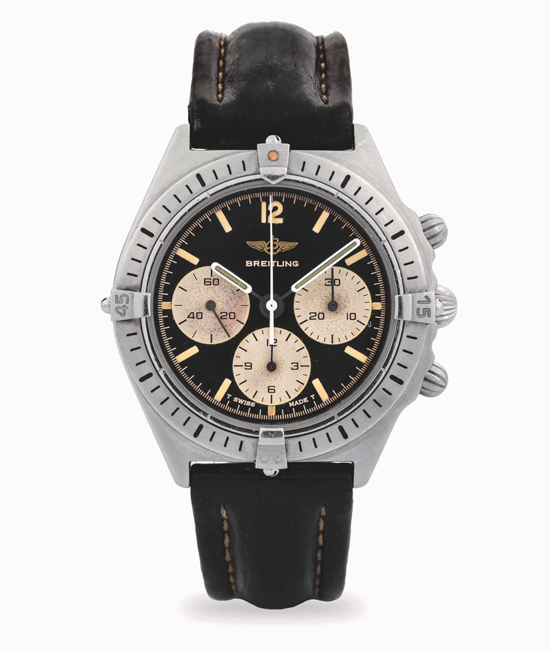 Breitling : Callisto in acciaio, quadrante nero con contatori bianchi, circa 1980  - Asta Orologi da Polso - Cambi Casa d'Aste