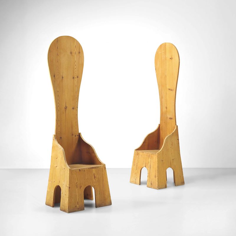 Mario Ceroli : Due sedie mod. Sedia Alta  - Asta Fine Design - Cambi Casa d'Aste