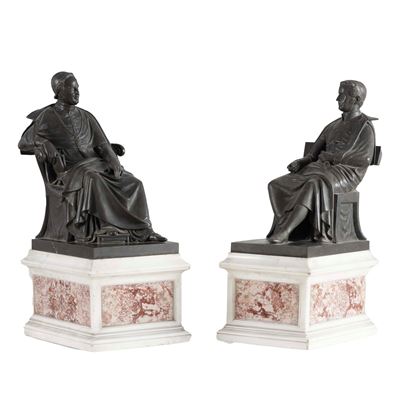 Fonditore del XIX secolo, Pio IX e il Cardinale Giacomo Antonelli, bronzo brunito