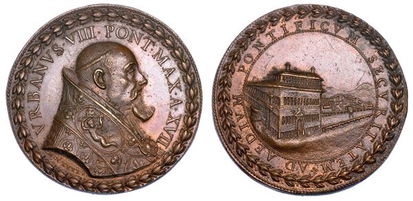 STATO PONTIFICIO. URBANO VIII (Maffeo Barberini), 1623-1644. Medaglia annuale in bronzo 1640/A. XVII. Opere di abbellimento, fortificazione e ampliamento del Palazzo del Quirinale e dei suoi giardini.