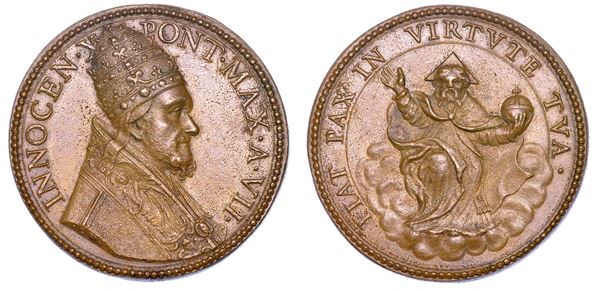 STATO PONTIFICIO. INNOCENZO X (Giovanni Battista Pamphilj), 1644-1655. Medaglia annuale in bronzo A. VII (1648). Intesa di pace tra alcuni Stati Italiani.