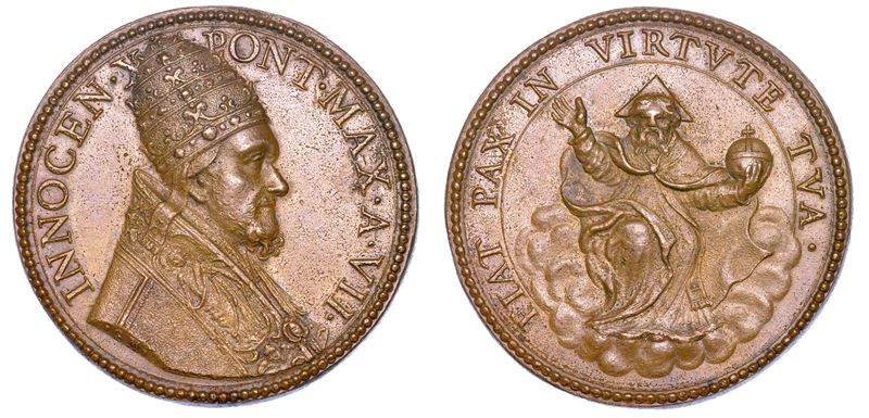 STATO PONTIFICIO. INNOCENZO X (Giovanni Battista Pamphilj), 1644-1655. Medaglia annuale in bronzo A. VII (1648). Intesa di pace tra alcuni Stati Italiani.  - Auction Numismatics - Medals and popes - II - Cambi Casa d'Aste