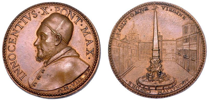 STATO PONTIFICIO. INNOCENZO X (Giovanni Battista Pamphilj), 1644-1655. Medaglia  in bronzo A. VIII (1652). La Fontana dei Fiumi di Piazza Navona.  - Auction Numismatics - Medals and popes - II - Cambi Casa d'Aste