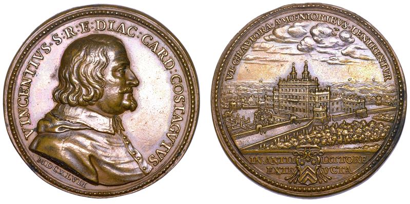 STATO PONTIFICIO. VINCENZO COSTAGUTI (Cardinale), 1643-1660. Medaglia in bronzo 1647. Costruzione della villa ad Anzio.  - Auction Numismatics - Medals and popes - II - Cambi Casa d'Aste