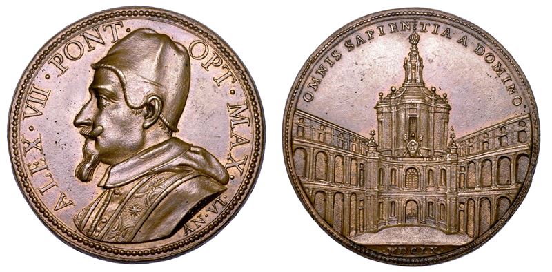 STATO PONTIFICIO. ALESSANDRO VII (Fabio Chigi), 1655-1667. Medaglia annuale in bronzo 1660/A. VI. Consacrazione della chiesa di Sant’Ivo alla Sapienza.  - Auction Numismatics - Medals and popes - II - Cambi Casa d'Aste