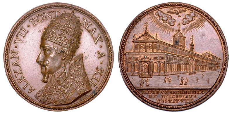 STATO PONTIFICIO. ALESSANDRO VII (Fabio Chigi), 1655-1667. Medaglia annuale in bronzo 1666/A. XII. Nuova Ala dell'Ospedale Santo Spirito in Sassia a Roma.  - Auction Numismatics - Medals and popes - II - Cambi Casa d'Aste