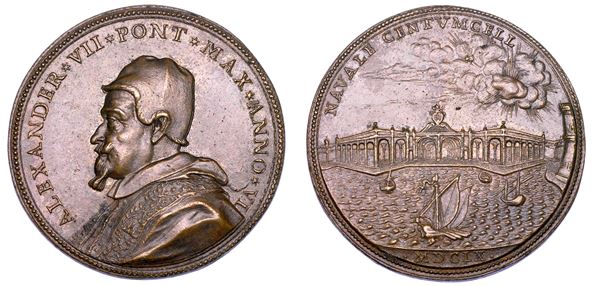 STATO PONTIFICIO. ALESSANDRO VII (Fabio Chigi), 1655-1667. Medaglia annuale in bronzo 1660/A. VI. Nuovo arsenale navale di Civitavecchia.