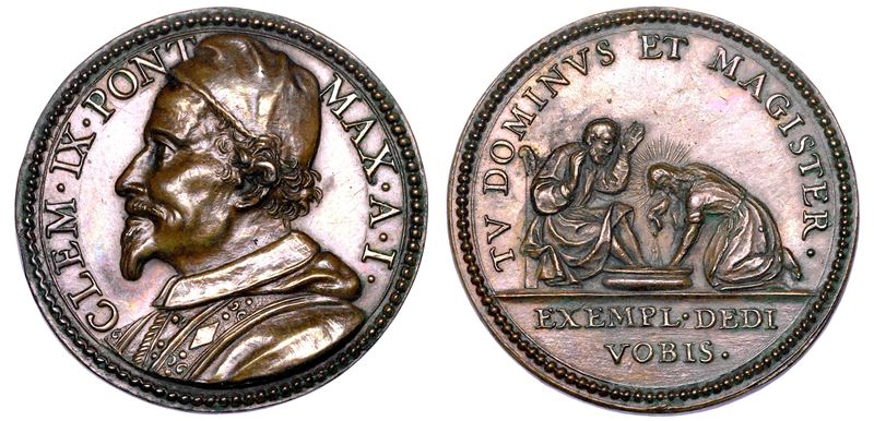 STATO PONTIFICIO. CLEMENTE IX (Giulio Rospigliosi), 1667-1669. Medaglia in bronzo A. I. Lavanda dei piedi del Giovedì Santo.  - Auction Numismatics - Medals and popes - II - Cambi Casa d'Aste