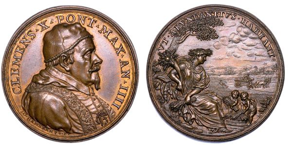 STATO PONTIFICIO. CLEMENTE X (Emilio Altieri),  1670-1676. Medaglia in bronzo 1673/A. IIII. Provvidenze del Pontefice per l'approvvigionamento del grano.