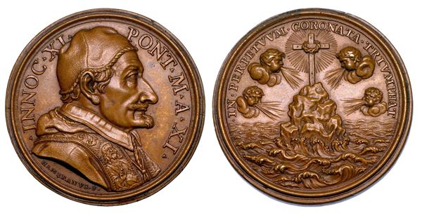 STATO PONTIFICIO. INNOCENZO XI (Benedetto Odescalchi di Como), 1676-1689. Medaglia annuale in bronzo A. XI (1687). Liberazione di Buda in Ungheria.