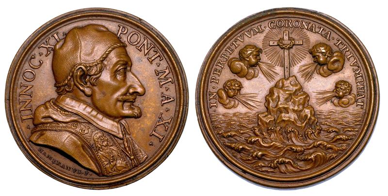 STATO PONTIFICIO. INNOCENZO XI (Benedetto Odescalchi di Como), 1676-1689. Medaglia annuale in bronzo A. XI (1687). Liberazione di Buda in Ungheria.  - Auction Numismatics - Medals and popes - II - Cambi Casa d'Aste