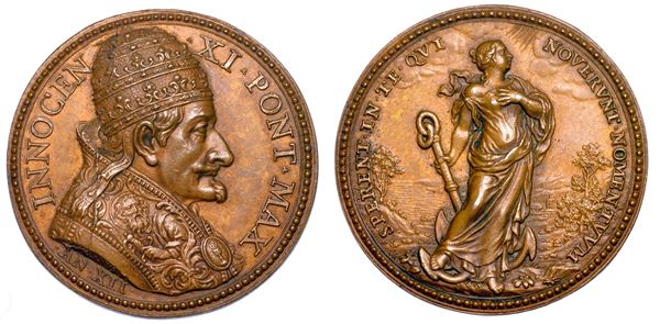 STATO PONTIFICIO. INNOCENZO XI (Benedetto Odescalchi di Como), 1676-1689. Medaglia annuale in bronzo A. XII (1688). Vittorie della Lega Santa.