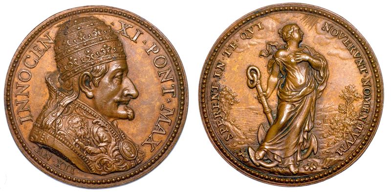STATO PONTIFICIO. INNOCENZO XI (Benedetto Odescalchi di Como), 1676-1689. Medaglia annuale in bronzo A. XII (1688). Vittorie della Lega Santa.  - Auction Numismatics - Medals and popes - II - Cambi Casa d'Aste