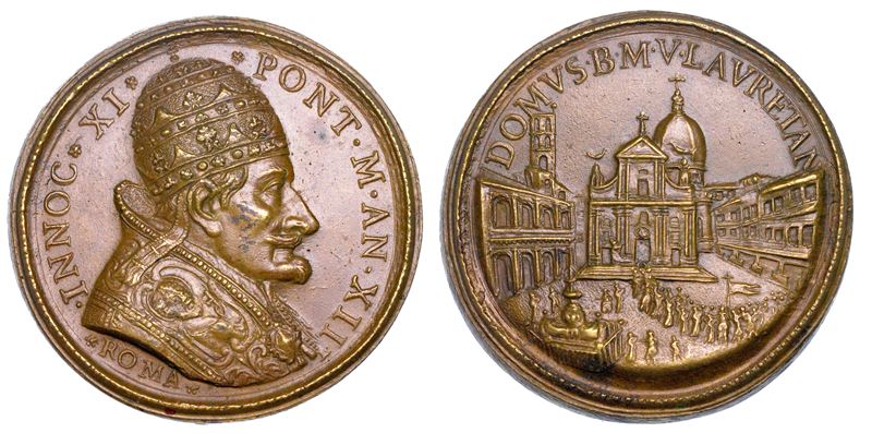 STATO PONTIFICIO. INNOCENZO XI (Benedetto Odescalchi), 1676-1689. Medaglia in bronzo A. XIII (1689). Santuario di Loreto.  - Auction Numismatics - Medals and popes - II - Cambi Casa d'Aste