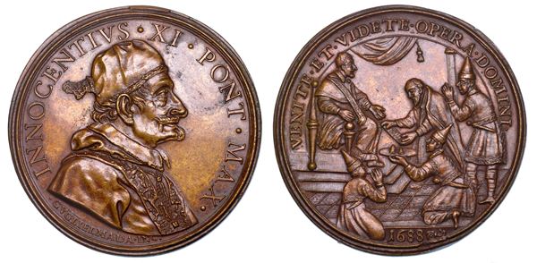 STATO PONTIFICIO. INNOCENZO XI (Benedetto Odescalchi), 1676-1689. Medaglia in bronzo 1688 (A. XII). Ricevimento degli ambasciatori del Tonchino.