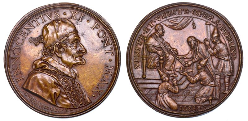 STATO PONTIFICIO. INNOCENZO XI (Benedetto Odescalchi), 1676-1689. Medaglia in bronzo 1688 (A. XII). Ricevimento degli ambasciatori del Tonchino.  - Auction Numismatics - Medals and popes - II - Cambi Casa d'Aste