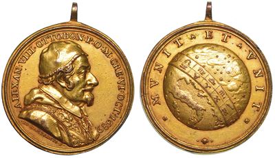 Stato Pontificio. Alessandro VIII (pietro Ottoboni), 1689-1691. Medaglia in Bronzo Dorato 1689 (a...