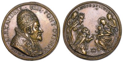 Stato Pontificio. Alessandro VIII (pietro Ottoboni), 1689-1691. Medaglia in Bronzo s.D. Adorazion...