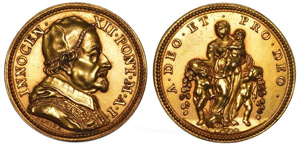 STATO PONTIFICIO. INNOCENZO XII (Antonio Pignatelli), 1691–1700. Medaglia annuale in bronzo dorato A. I (1692). Indirizzo programmatico di Innocenzo XII.