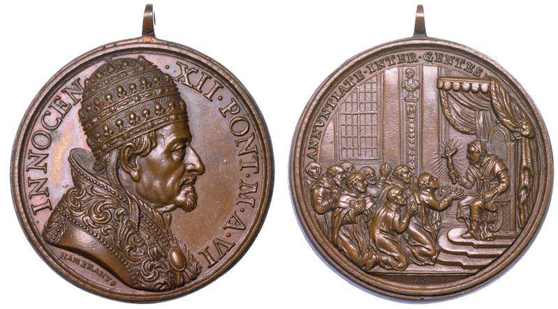 STATO PONTIFICIO. INNOCENZO XII (Antonio Pignatelli), 1691–1700. Medaglia annuale in bronzo 1697/A. VI. Nuovo impulso al Collegio di Propaganda Fide.  - Auction Numismatics - Medals and popes - II - Cambi Casa d'Aste
