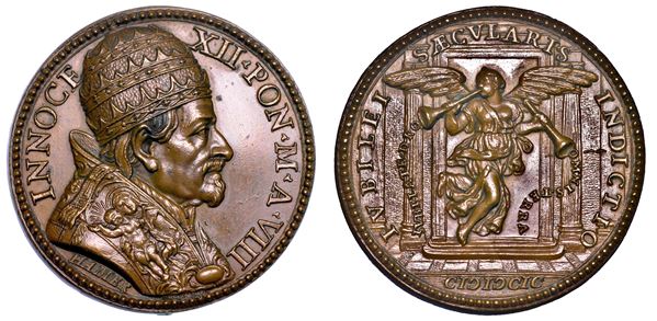 STATO PONTIFICIO. INNOCENZO XII (Antonio Pignatelli), 1691–1700. Medaglia annuale in bronzo 1699/A. VIII. Indizione dell'Anno Santo del 1700.