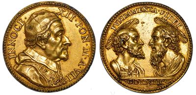 Stato Pontificio. Innocenzo XII (antonio Pignatelli), 1691–1700. Medaglia Annuale in Bronzo Dorat...