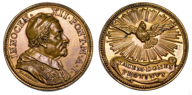 STATO PONTIFICIO. INNOCENZO XII (Antonio Pignatelli), 1691–1700. Medaglia in bronzo 1691. Elezione al Pontificato.  - Auction Numismatics - Medals and popes - II - Cambi Casa d'Aste