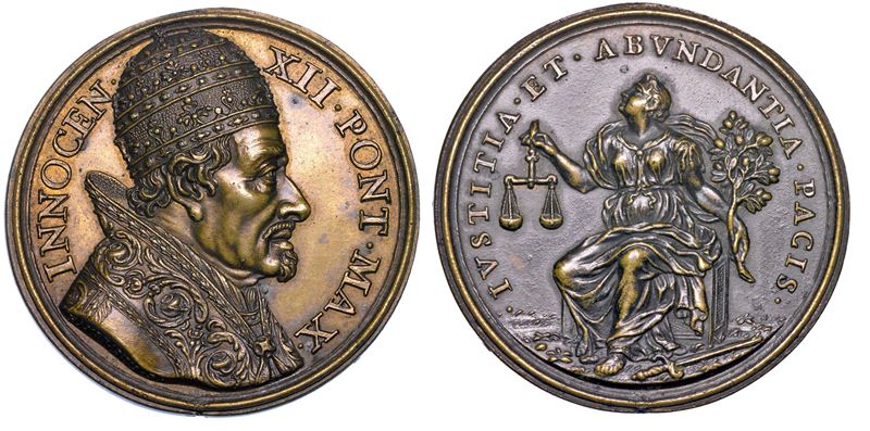 STATO PONTIFICIO. INNOCENZO XII (Antonio Pignatelli), 1691–1700. Medaglia in bronzo s.d. Sforzi del Pontefice per ottenere la pace fra i popoli.  - Auction Numismatics - Medals and popes - II - Cambi Casa d'Aste