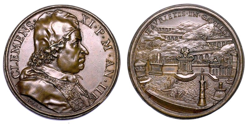 STATO PONTIFICIO. CLEMENTE XI (Giovanni Francesco Albani), 1700-1721. Medaglia annuale in bronzo A. III (1703). Il nuovo acquedotto di Civitavecchia.  - Auction Numismatics - Medals and popes - II - Cambi Casa d'Aste