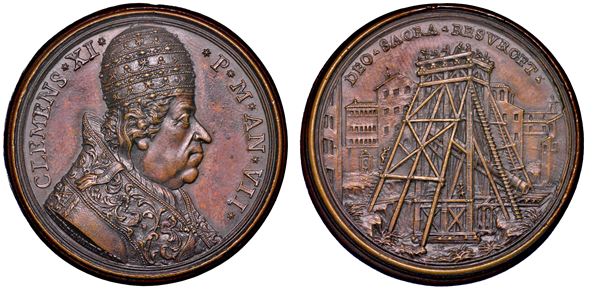 STATO PONTIFICIO. CLEMENTE XI (Giovanni Francesco Albani), 1700-1721. Medaglia annuale in bronzo 1707/A. VII. Il recupero e l'identificazione della colonna di Antonino Pio.