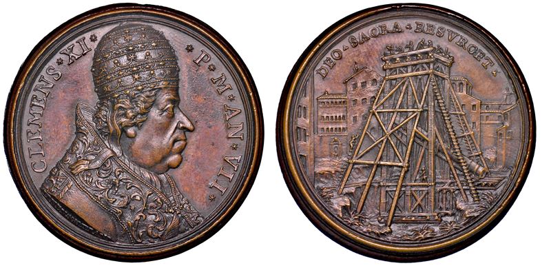 STATO PONTIFICIO. CLEMENTE XI (Giovanni Francesco Albani), 1700-1721. Medaglia annuale in bronzo 1707/A. VII. Il recupero e l'identificazione della colonna di Antonino Pio.  - Auction Numismatics - Medals and popes - II - Cambi Casa d'Aste