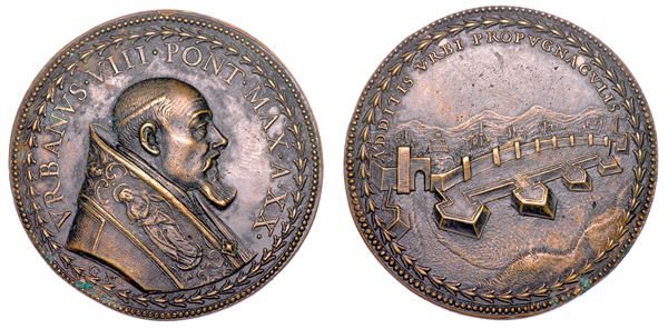 STATO PONTIFICIO. URBANO VIII (Maffeo Barberini), 1623-1644. Medaglia annuale in bronzo 1643/A. XX. Rafforzamento delle mura di Roma.