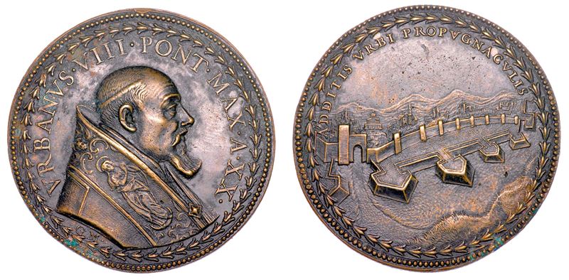 STATO PONTIFICIO. URBANO VIII (Maffeo Barberini), 1623-1644. Medaglia annuale in bronzo 1643/A. XX. Rafforzamento delle mura di Roma.  - Auction Numismatics - Medals and popes - II - Cambi Casa d'Aste
