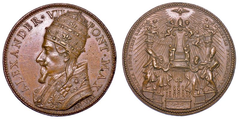 STATO PONTIFICIO. ALESSANDRO VII, (Fabio Chigi), 1655-1667. Medaglia annuale in bronzo A. VIII (1662). L'altare della Cattedra di San Pietro.  - Auction Numismatics - Medals and popes - II - Cambi Casa d'Aste