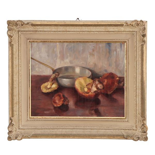 Pittore del XIX-XX secolo Natura morta con funghi