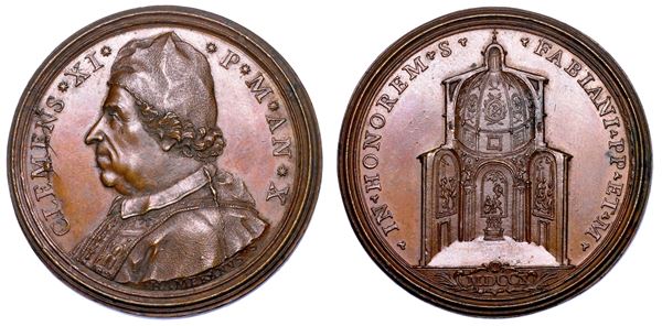 STATO PONTIFICIO. CLEMENTE XI (Giovanni Francesco Albani), 1700-1721. Medaglia annuale in bronzo 1710/A. X. La Cappella Albani.