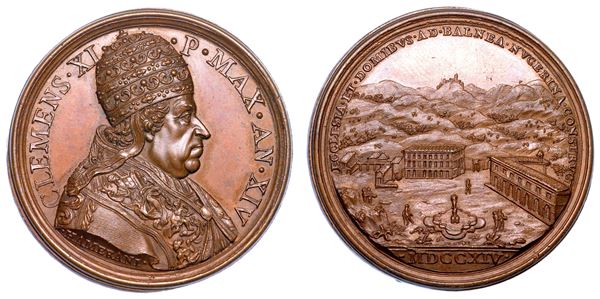STATO PONTIFICIO. CLEMENTE XI (Giovanni Francesco Albani), 1700-1721. Medaglia annuale in bronzo 1714/A. XIV. I bagni di Nocera.