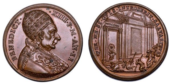 STATO PONTIFICIO. BENEDETTO XIII (Pier Francesco Vincenzo Maria Orsini), 1724-1730. Medaglia annuale in bronzo 1725/A. II Iub. Celebrazione dell'anno Santo.
